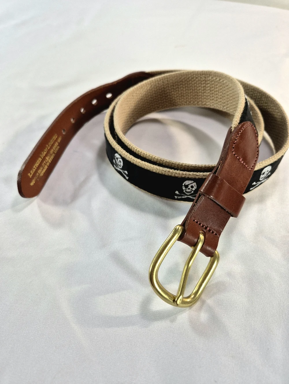 NWOT Leather Man Ltd Jolly Roger Skull & Crossbones Belt  Size 42 Pirate Coastal